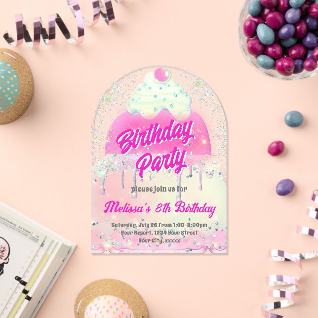 Invitations En Acrylique conception de gros gâteau pour fête d'anniversaire (Insitu (Célébration))
