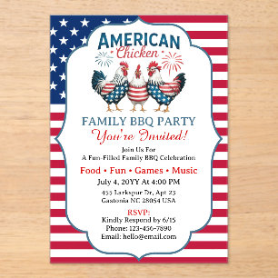 Invitations En Acrylique Conception de poulet américain patriotique du 4 ju