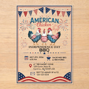 Invitations En Acrylique Conception de poulet américain patriotique du 4 ju