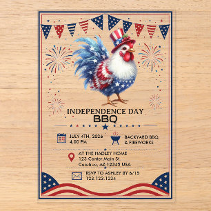 Invitations En Acrylique Conception de poulet américain patriotique du 4 ju