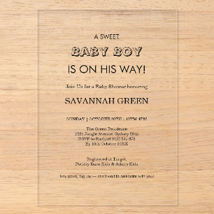 Invitations En Acrylique Conception de typographie pour Baby Shower minimal