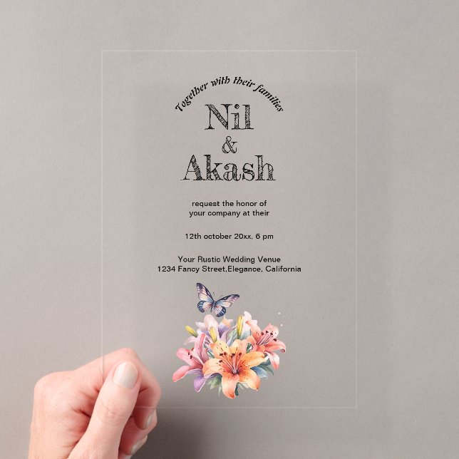 Invitations En Acrylique Conception florale et papillon élégante et mignonn (In situ (ordinateur de poche))