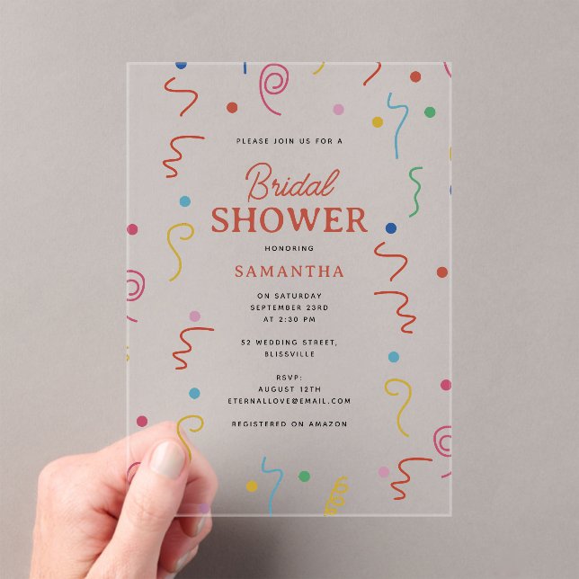 Invitations En Acrylique Confettis de fête colorés pour la réception de mar (In situ (ordinateur de poche))