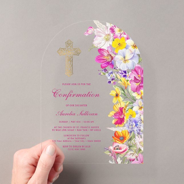 Invitations En Acrylique Confirmation Arc de Fleurs Sauvages Lumineuses (In situ (ordinateur de poche))