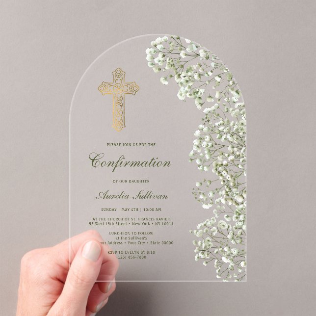 Invitations En Acrylique Confirmation Arche de Gypsophile (In situ (ordinateur de poche))