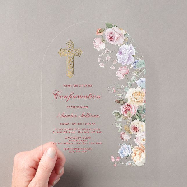 Invitations En Acrylique Confirmation Arches de Roses (In situ (ordinateur de poche))