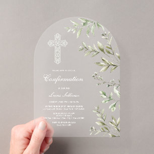 Invitations En Acrylique Confirmation d'arche de feuillage élégante à l'aqu