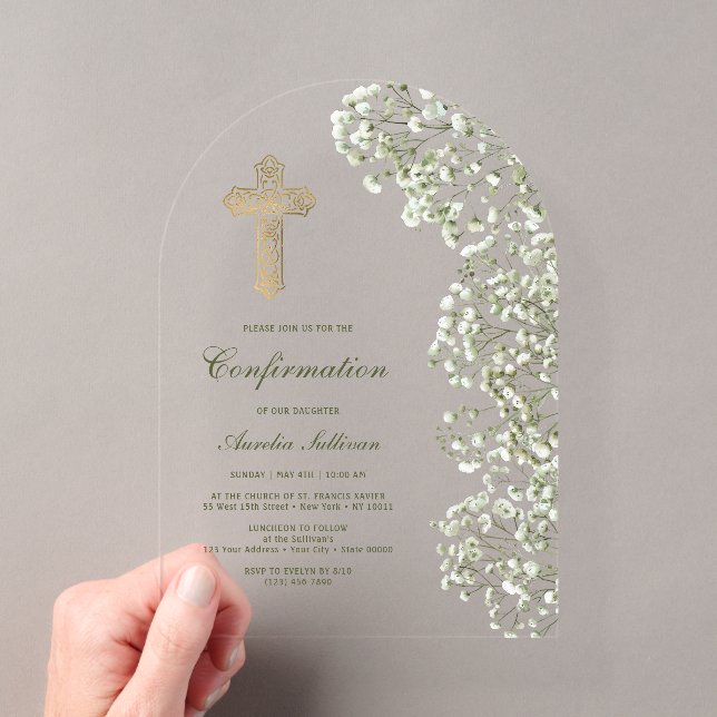 Invitations En Acrylique Confirmation d'arche de Gypsophile (In situ (ordinateur de poche))