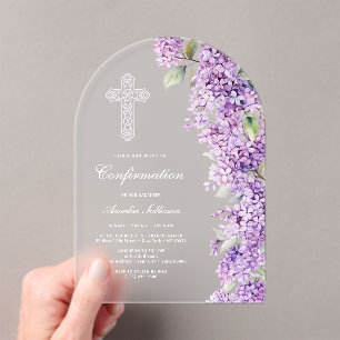 Invitations En Acrylique Confirmation d'arche de lilas élégante
