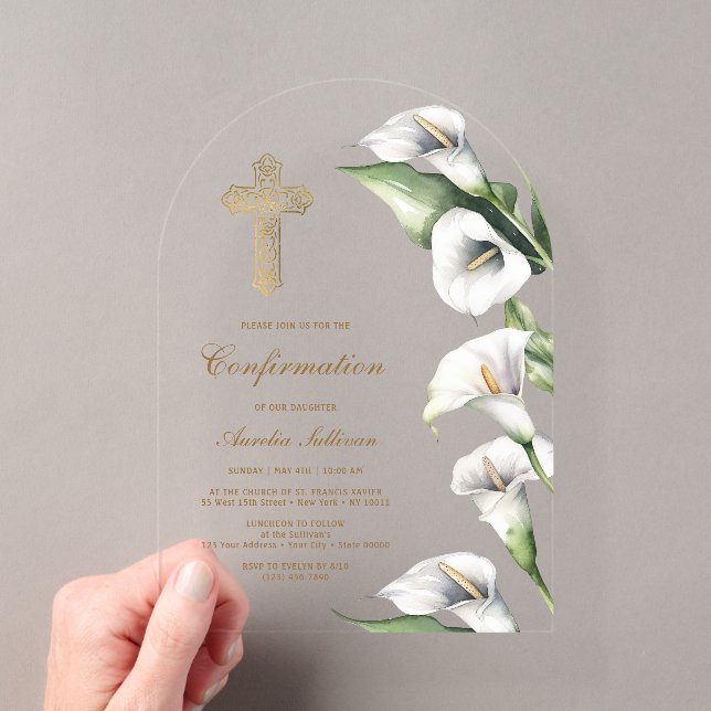 Invitations En Acrylique Confirmation d'arche de lys calla (In situ (ordinateur de poche))