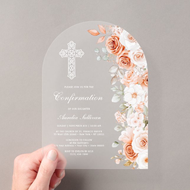 Invitations En Acrylique Confirmation d'arche de roses blanches en terre cu (In situ (ordinateur de poche))