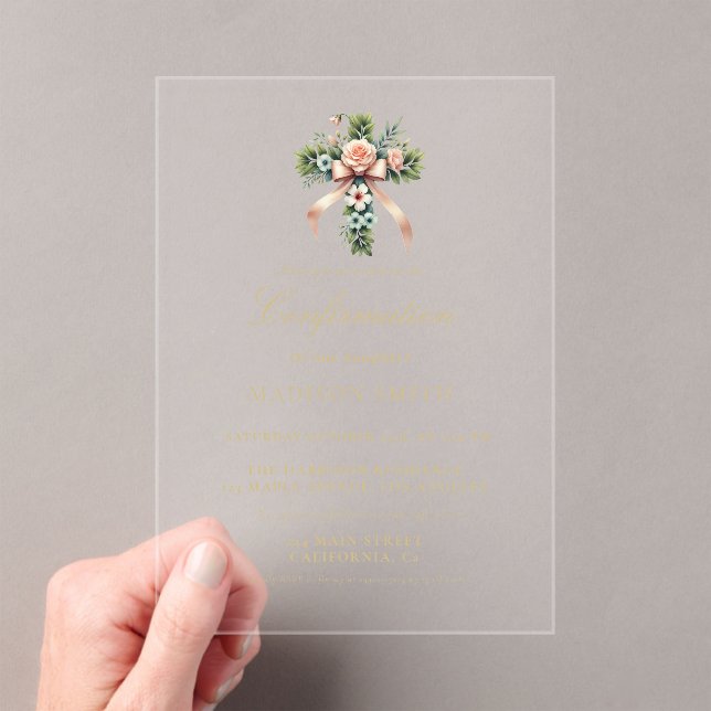 Invitations En Acrylique Confirmation de jardin Fleur sauvage élégant (In situ (ordinateur de poche))