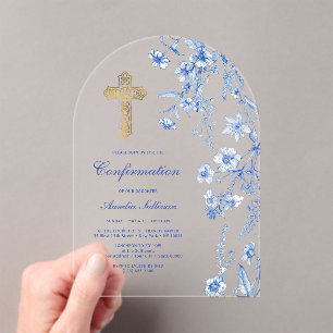 Invitations En Acrylique Confirmation de l'arc Fleur sauvage bleu français