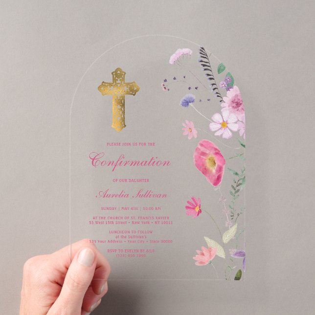 Invitations En Acrylique Confirmation de l'arc Fleur sauvage de printemps (In situ (ordinateur de poche))