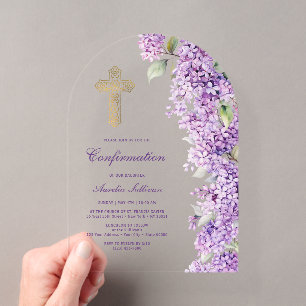 Invitations En Acrylique Confirmation de l'arche de lilas