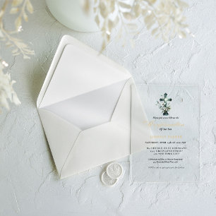 Invitations En Acrylique Confirmation élégante à motif floral et croix à l'