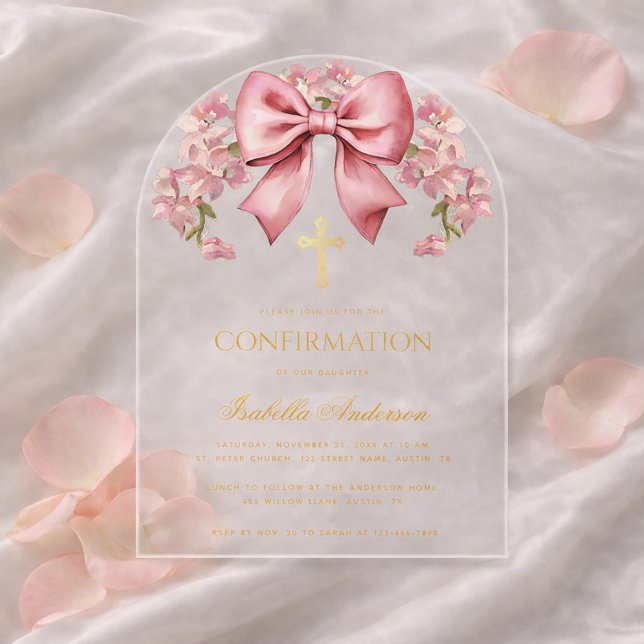 Invitations En Acrylique Confirmation Fille d'honneur Rose Floral Élégant S (Créateur téléchargé)