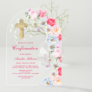 Invitations En Acrylique Confirmation Fleurs à l'aquarelle Arche