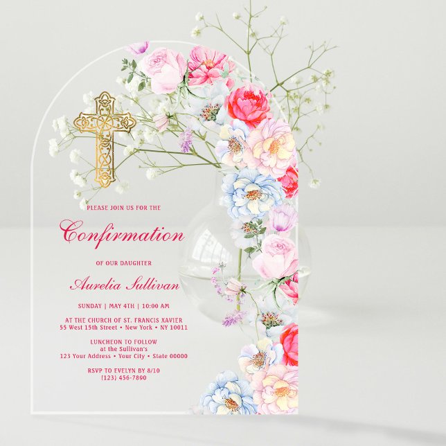 Invitations En Acrylique Confirmation Fleurs à l'aquarelle Arche (Créateur téléchargé)