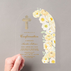 Invitations En Acrylique Confirmation Fleurs Jaunes Arche
