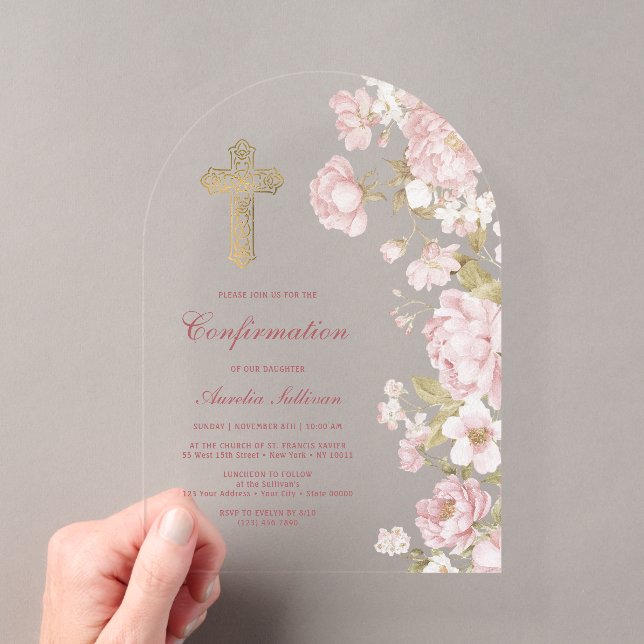 Invitations En Acrylique Confirmation Fleurs Rose Arch (In situ (ordinateur de poche))