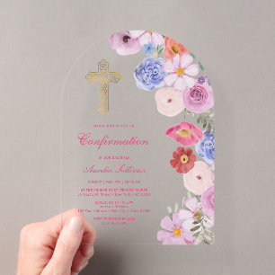 Invitations En Acrylique Confirmation Fleurs Sauvages Aquarelle Arche