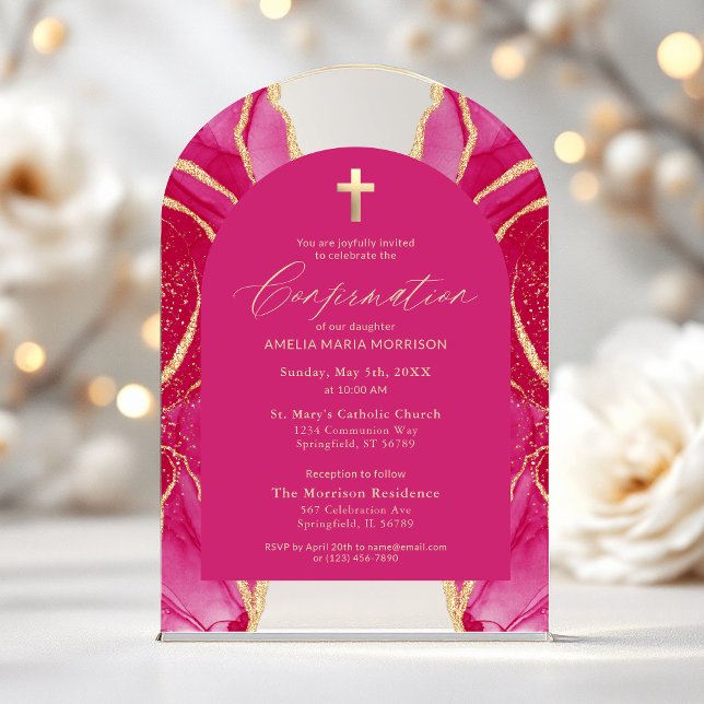 Invitations En Acrylique Confirmation Moderne en Agate Or Rose Chaud (Créateur téléchargé)