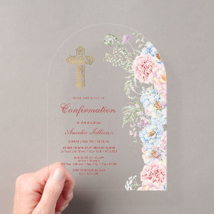 Invitations En Acrylique Confirmation Pastel de Pivoines Arche