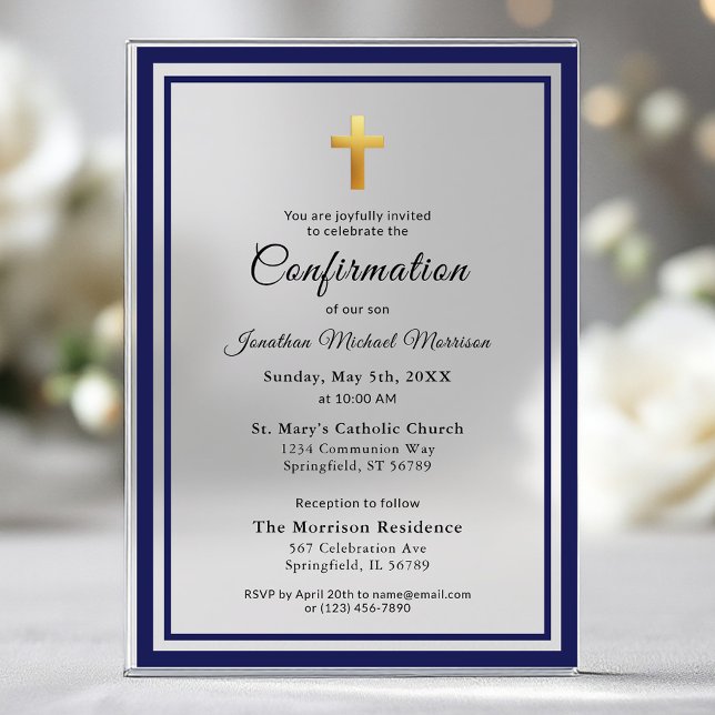Invitations En Acrylique Confirmation Royal Blue White Minimalist Boy (Créateur téléchargé)