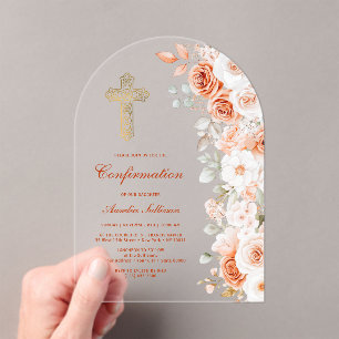 Invitations En Acrylique Confirmation sous l'arche de roses en terre cuite 