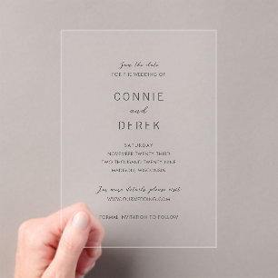 Invitations En Acrylique Connie Modern Elegant Wedding Enregistrer la date