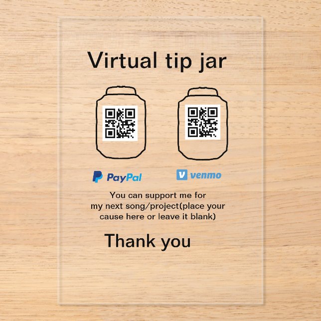 Invitations En Acrylique Conseil virtuel jar q r code argent don PayPal ven (Recto)