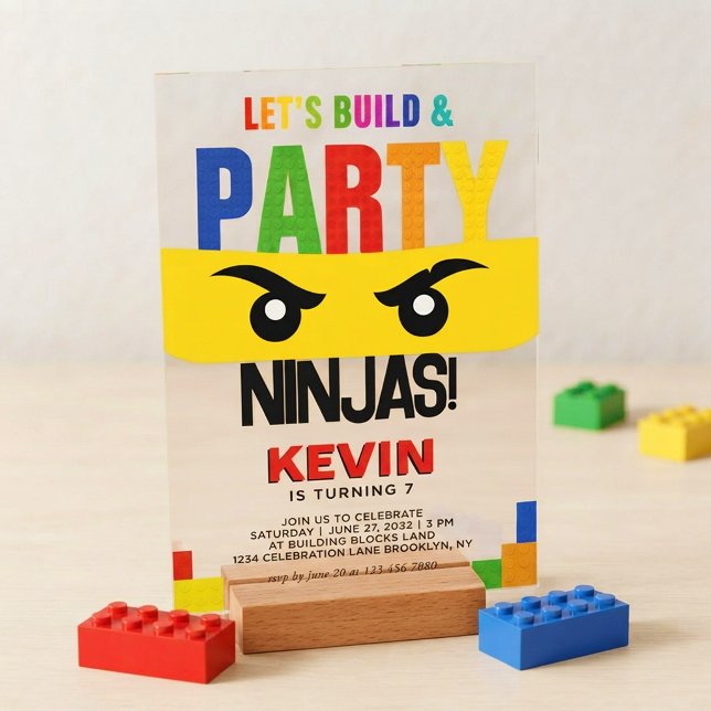 Invitations En Acrylique Construisons et faisons la fête Blocs de construct (Créateur téléchargé)