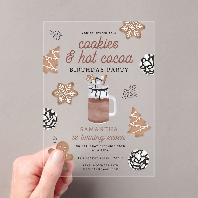 Invitations En Acrylique Cookies & Hot Cocoa Chocolate Kids Winter Birthday (In situ (ordinateur de poche))