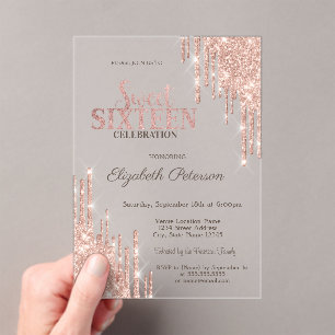 Invitations En Acrylique Cool Moderne Parties scintillant Rose Gold Sweet 1