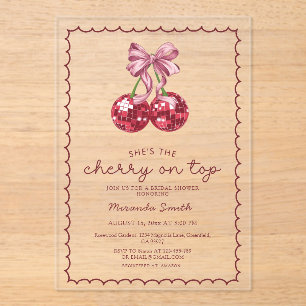 Invitations En Acrylique Coquette Bow Cherry Sur La Fête des mariées Supéri