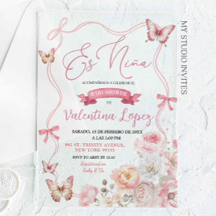 Invitations En Acrylique Coquette Bow Rose Papillon Es Niña
