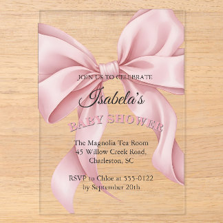 Invitations En Acrylique Coquette Luxueuse Rose Ruban Baby Shower Fille Acr