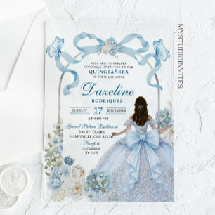Invitations En Acrylique Coquette Papillon Quinceañera Ruban Bleu Poussiére