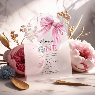 Invitations En Acrylique Coquette rose étincelle 1ère