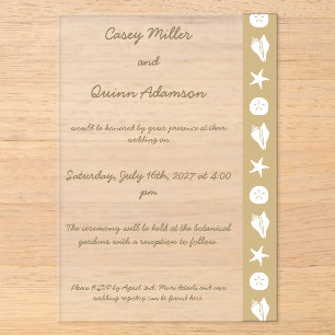 Invitations En Acrylique Coquillages d'été dans le sable Acrylique Mariage 