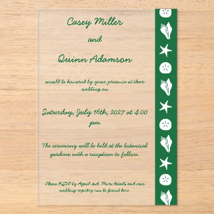 Invitations En Acrylique Coquillages d'été en acrylique vert pour mariage