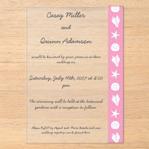 Invitations En Acrylique Coquillages d'été en rose pétale Acrylique Mariage