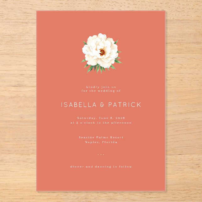 Invitations En Acrylique Coral Moderne Wedding (Recto)