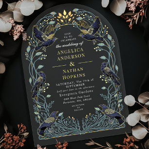 Invitations En Acrylique Corbeau gothique enchanté Mariage floral Ach
