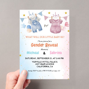 Invitations En Acrylique Corde à linge bébé vintage pour révélation du sexe