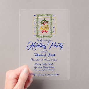 Invitations En Acrylique Corne française élégante de Noël bleu royal
