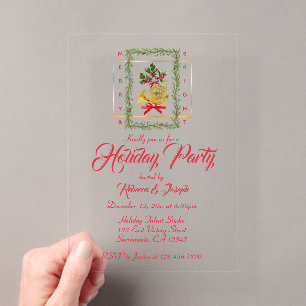 Invitations En Acrylique Corne française élégante de Noël Cerise Rouge