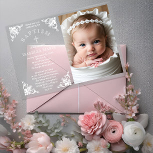 Invitations En Acrylique Corniches élégantes vintage Baptême photo Bébé Fil