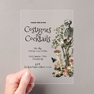 Invitations En Acrylique Costume de fête d'Halloween et cocktails floral ro